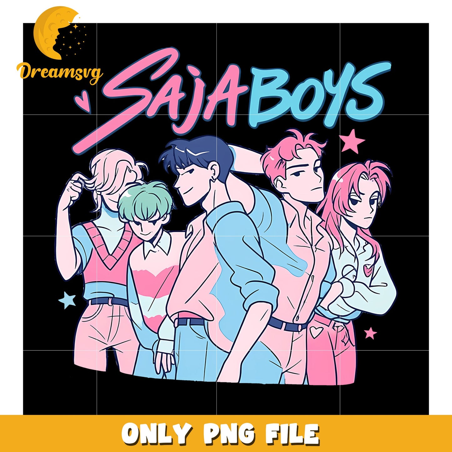 Saja boys design png, korean cartoons png, kpop band design png