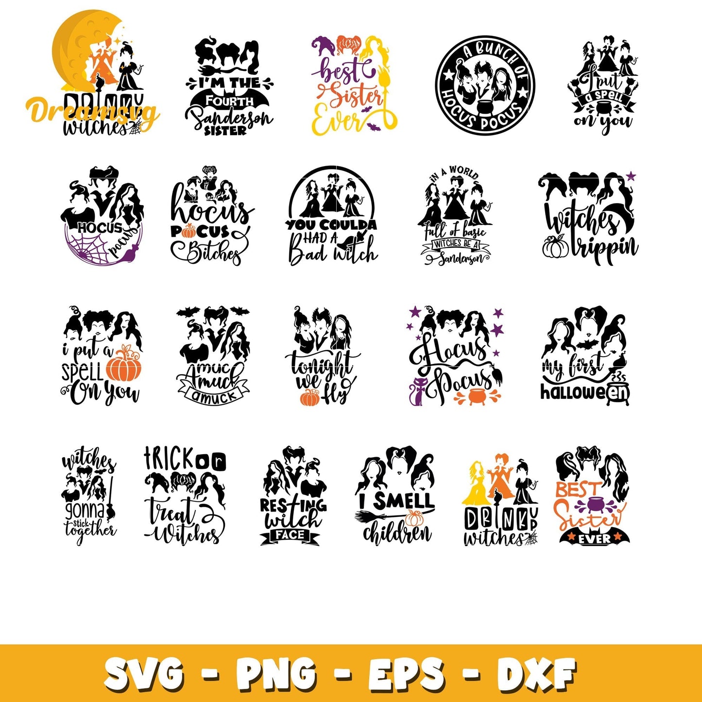 A bunch of hocus pocus bundle svg, Sanderson Sister svg