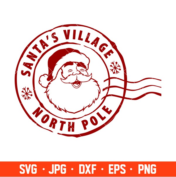 Santa’s Village North Pole Rubber Stamp Svg, Merry Christmas Svg, Santa Claus Svg, Cricut, Silhouette Vector Cut File