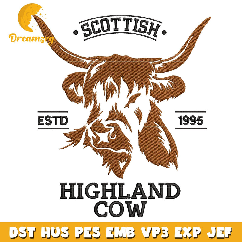 Scottish Highlands Cow embroidery design