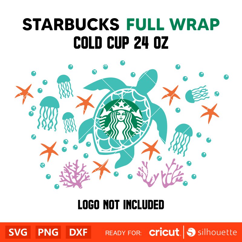 Sea Turtle Full Wrap Svg, Starbucks Svg, Coffee Ring Svg, Cold Cup Svg, Cricut, Silhouette Vector Cut File