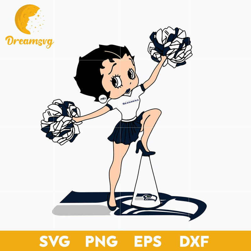 Seattle Seahawks Betty Boop Cheerleader Nfl Svg, Seattle Seahawks Svg, Sport Svg, Nfl Svg, Png, Dxf, Eps Digital File.