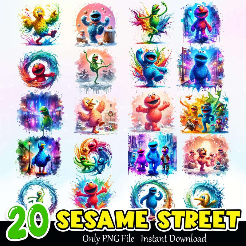 Sesame Street Splash Watercolor Bundle PNG Instant Download