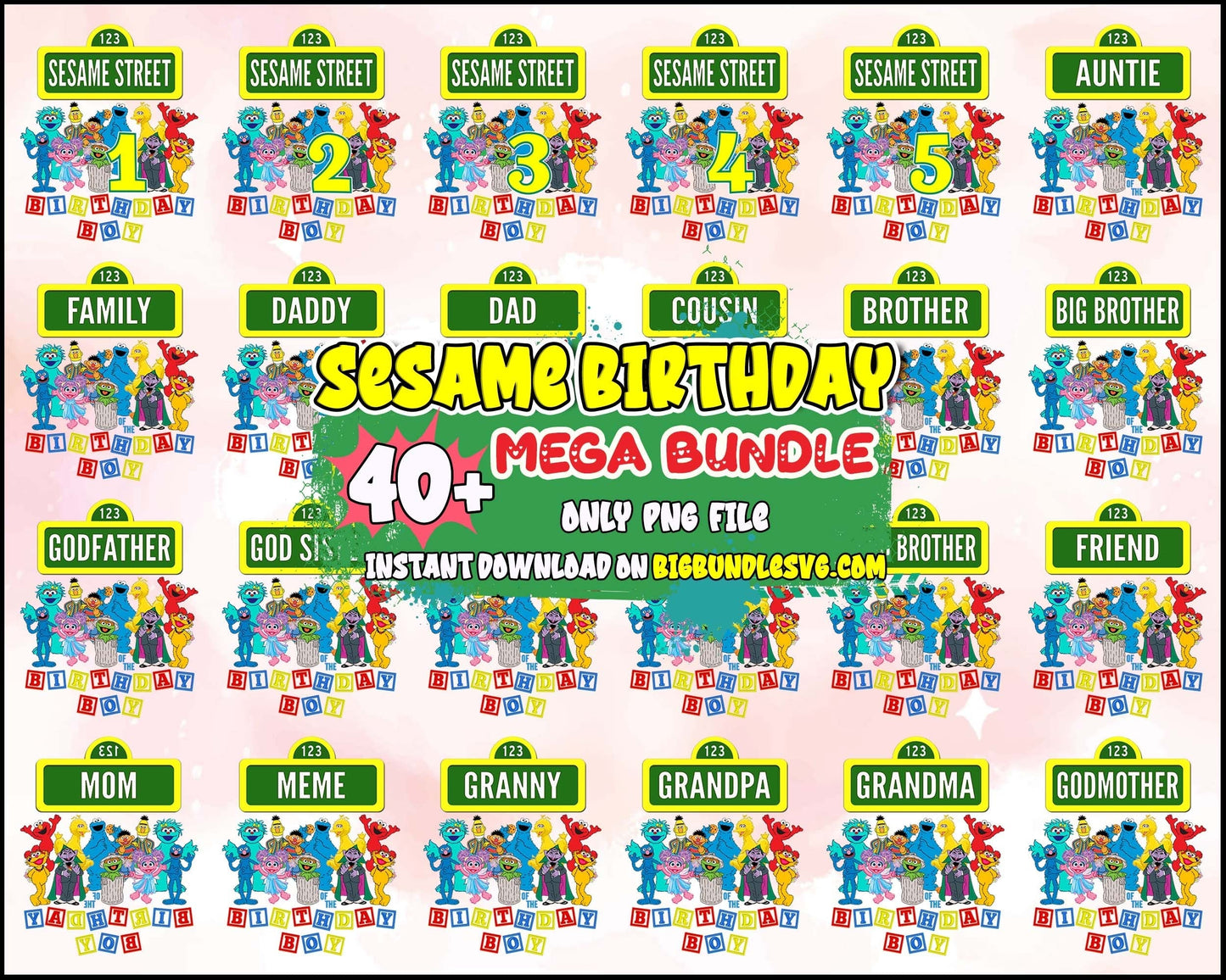40+ Sesame PNG Bundle, Birthday boy png, Bundle family designs, digital download.