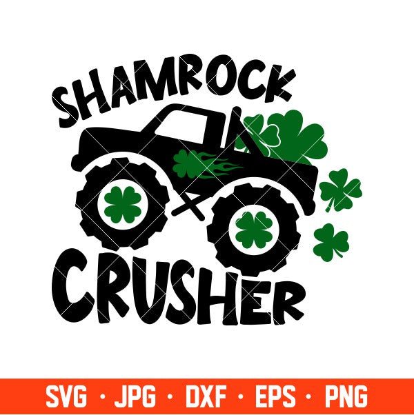 Shamrock Crusher Truck Svg, St. Patrick’s Day Svg, Lucky Svg, Irish Svg, Clover Svg, Cricut, Silhouette Vector Cut File