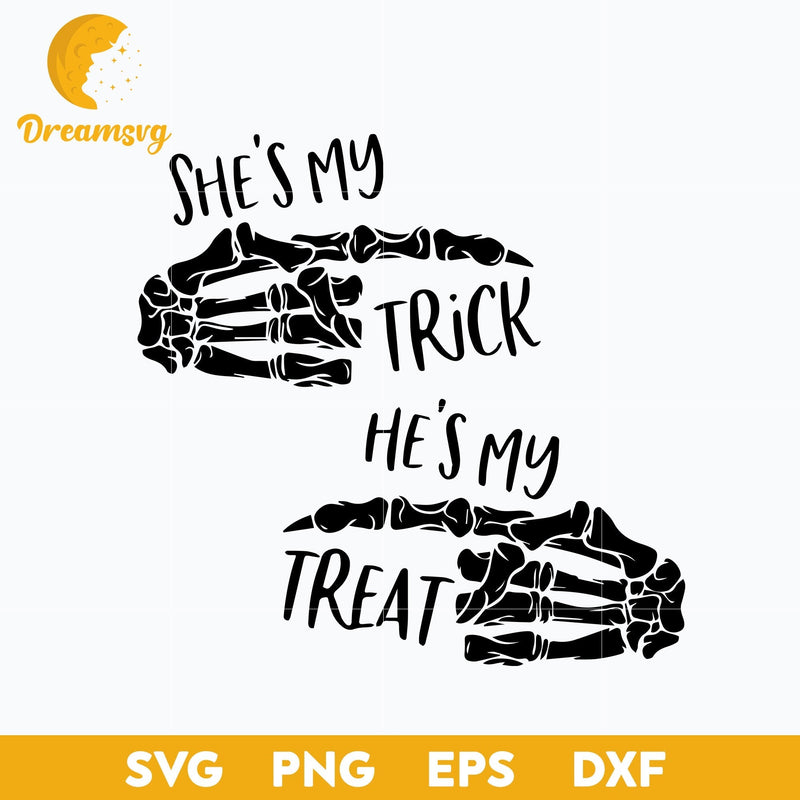 She is my trick He is my treat svg, Halloween svg, png, dxf, eps digital file.