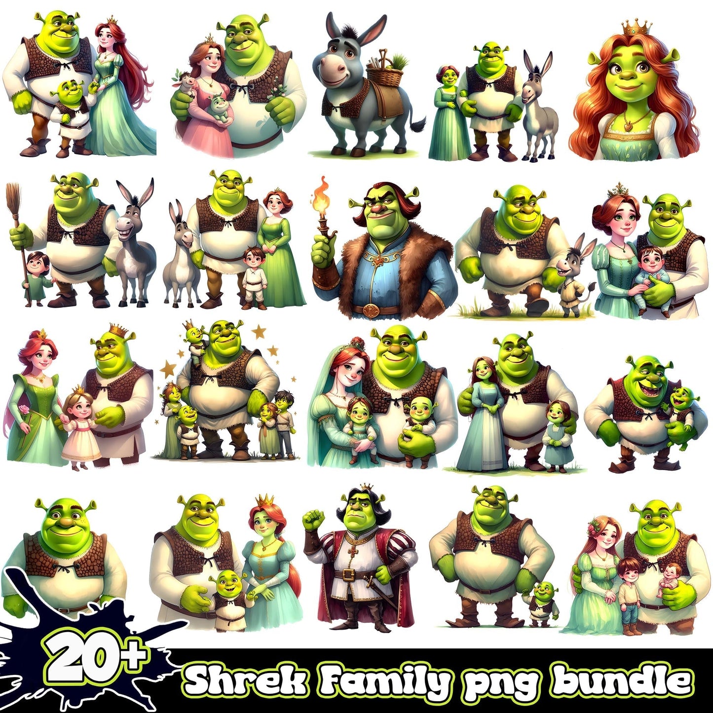 Shrek Family Bundle 20+ PNG