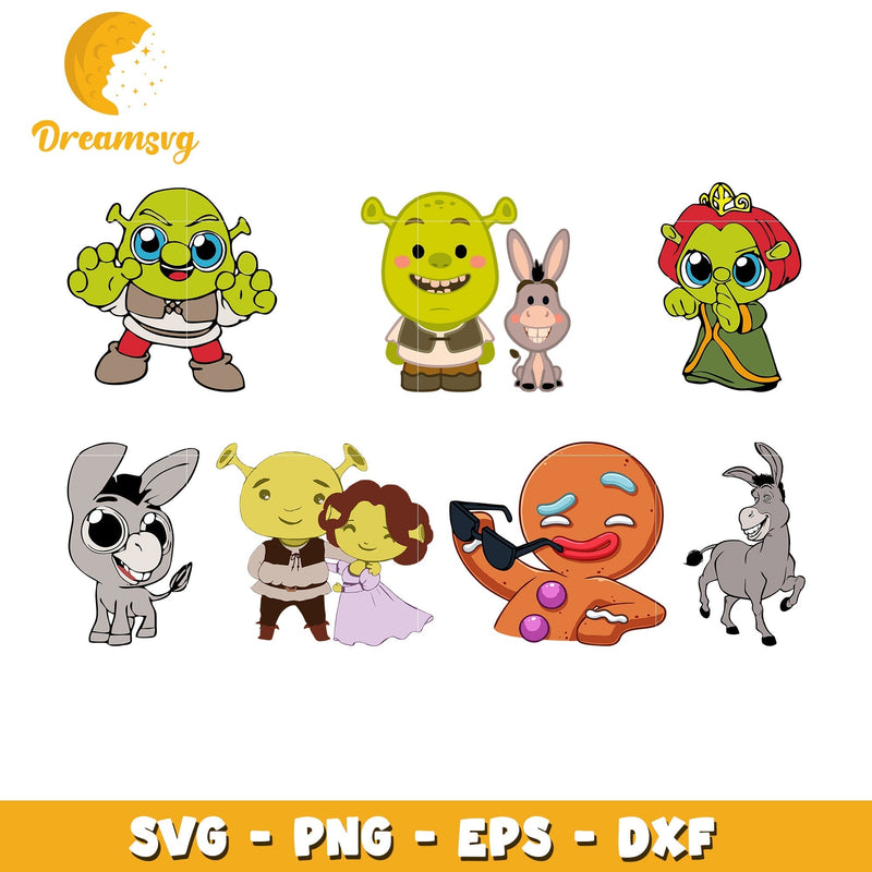 Shrek characters chibi svg bundle, shrek svg, shrek donkey svg