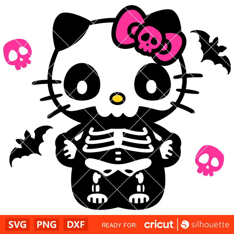 Skeleton Hello Kitty Svg, Halloween Svg, Hello Kitty Svg, Kawaii Svg, Cricut, Silhouette Vector Cut File