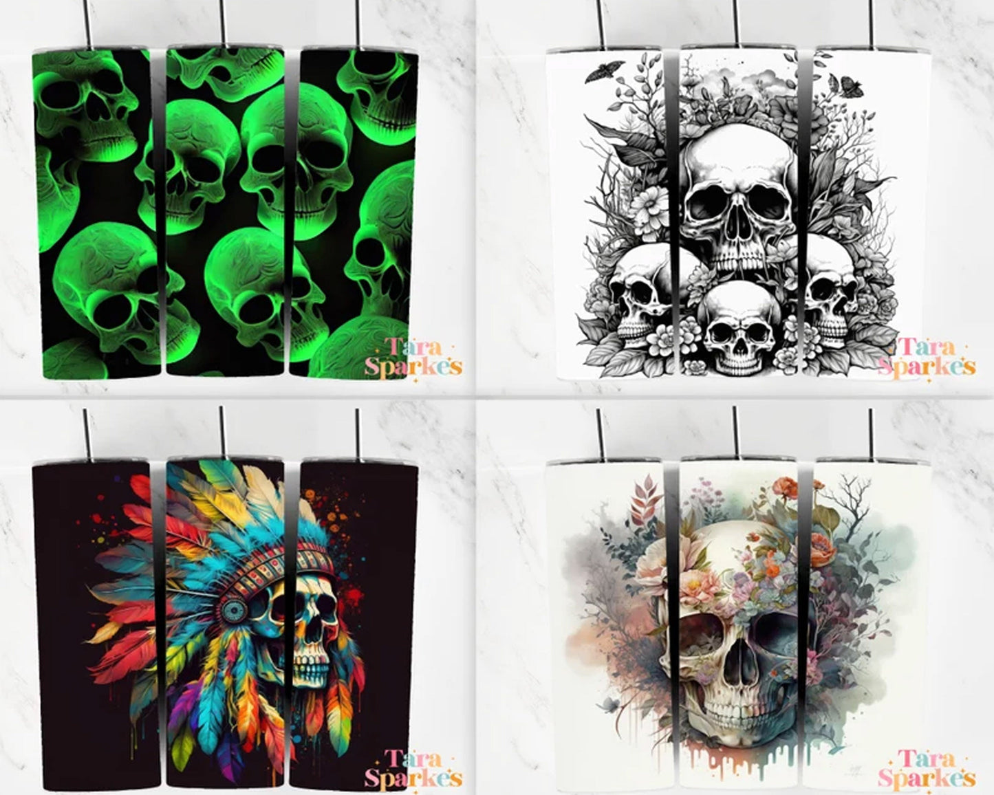 50 + Skull Bundle 20 oz Skinny Tumbler - Tumbler design - Digital download
