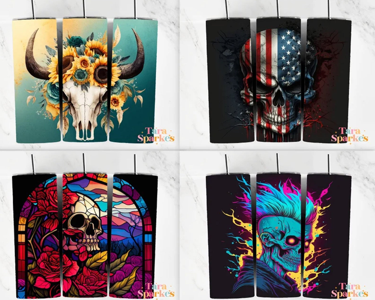50 + Skull Bundle 20 oz Skinny Tumbler - Tumbler design - Digital download