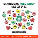 Smiley Hearts Full Wrap Svg, Starbucks Svg, Coffee Ring Svg, Cold Cup Svg, Cricut, Silhouette Vector Cut File