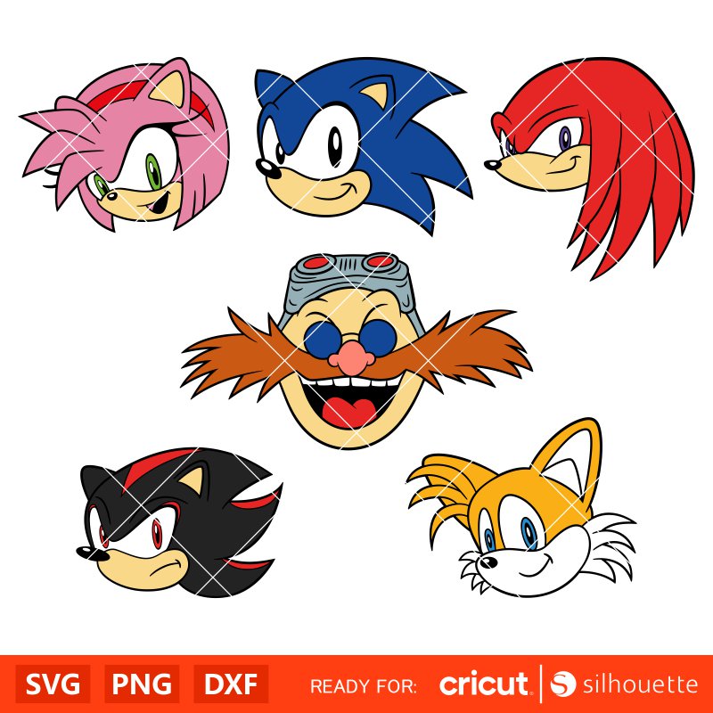 Sonic Face Svg, Sonic Head Svg, Layered Svg for Cricut, Silhouette Vector Cut Files