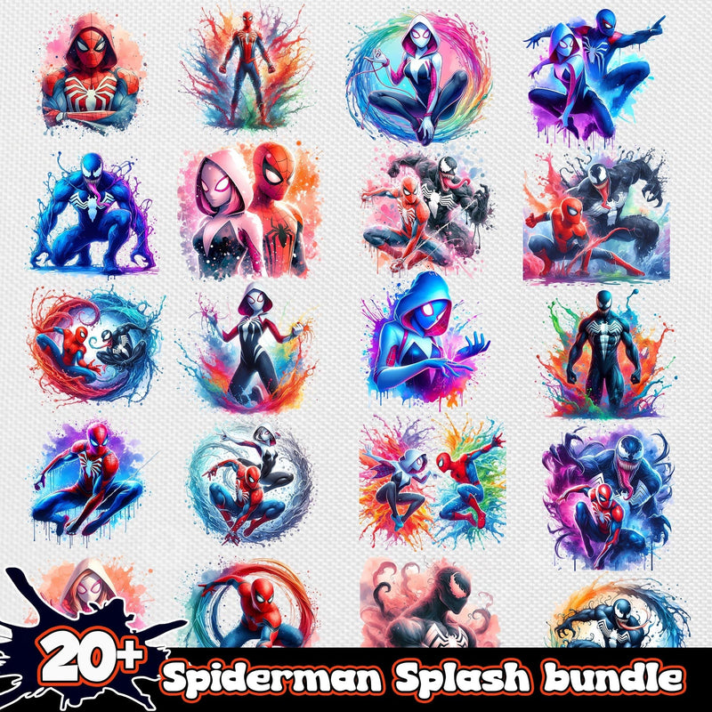 Spiderman Splash and Watercolor png bundle