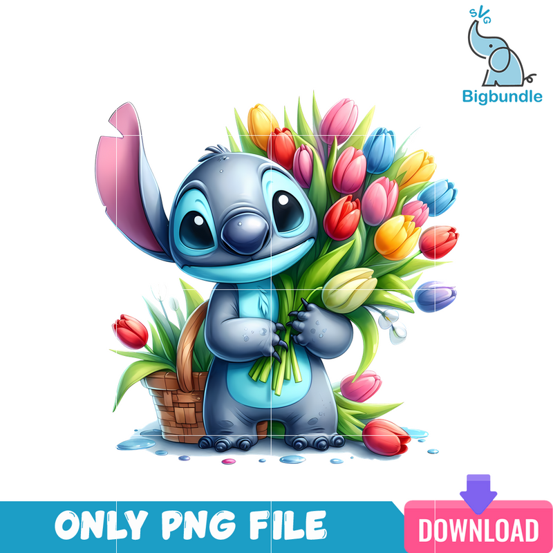 Stitch And Tulips PNG