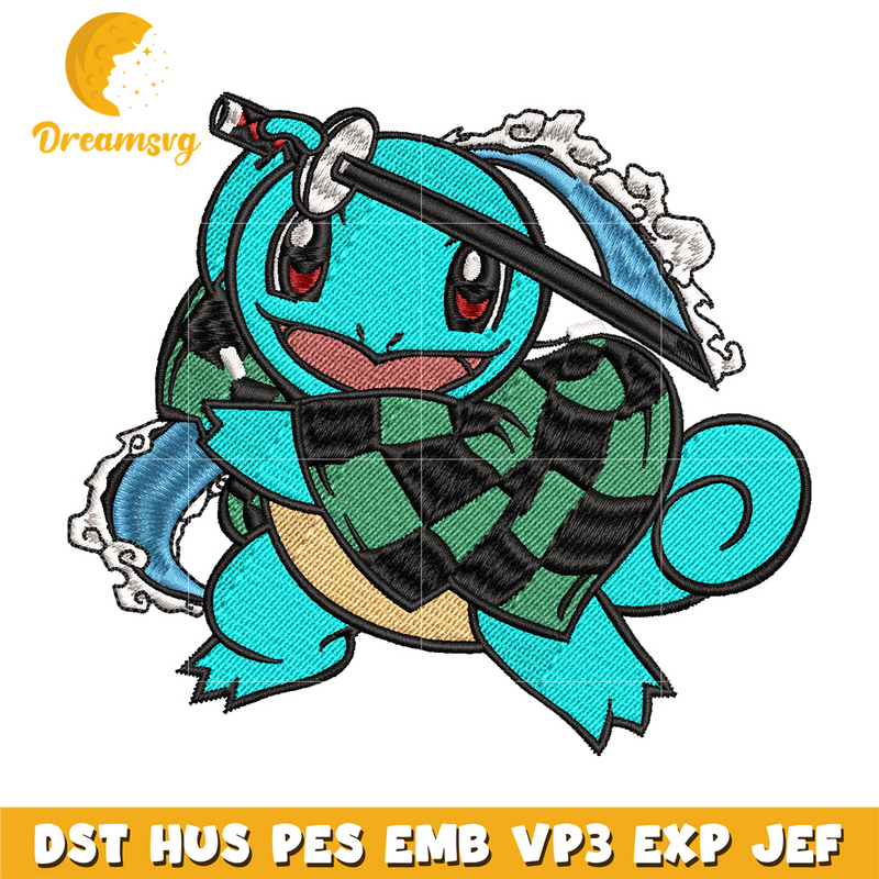 Squirtle Tanjiro embroidery design