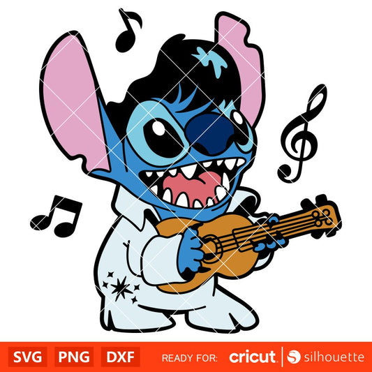Elvis Stitch Svg, Stitch Guitar Svg, Lilo &amp; Stitch Svg, Disney Svg, Cricut, Silhouette Vector Cut File