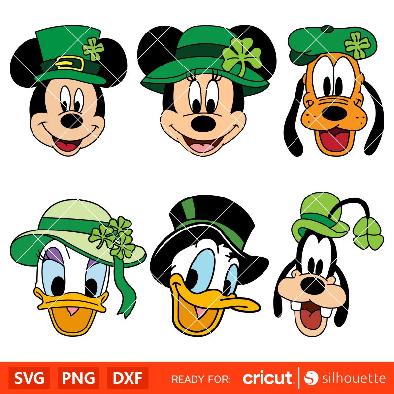 St. Patrick Mickey & Friends Svg Bundle, Disney St. Patrick’s Day Svg for Cricut, Silhouette Vector Cut Files