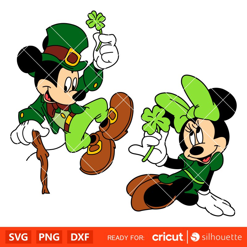 St. Patrick Mickey & Minnie Svg, Mickey & Minnie St. Patrick Day Svg for Cricut, Silhouette Vector Cut Files