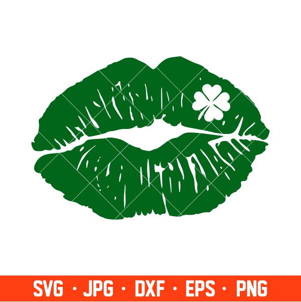 St. Patrick’s Day Kiss Lips Svg, St. Patrick’s Day Svg, Lucky Svg, Irish Svg, Clover Svg, Cricut, Silhouette Vector Cut File