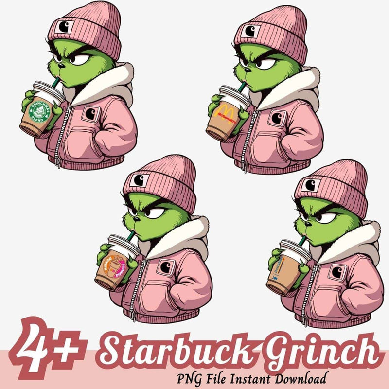 Starbuck Grinch Bundle PNG 4+ Grinch Coffee PNG Instant Download