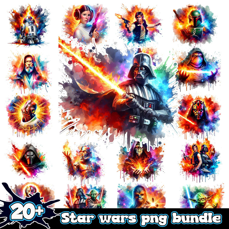 Star War splash and watercolor bundle png