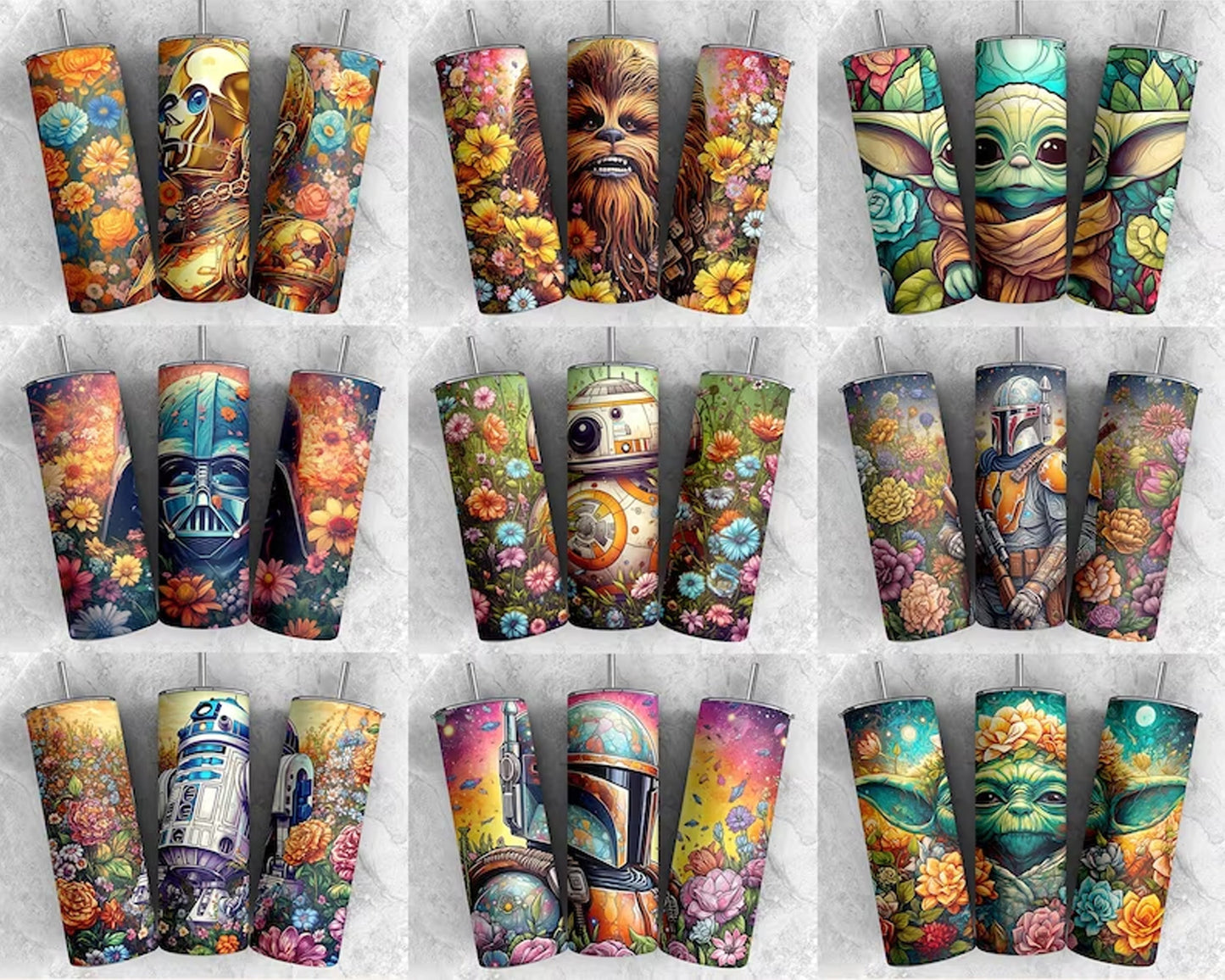 Star Wars 20oz Skinny Tumbler Sublimation PNG, Instant Download