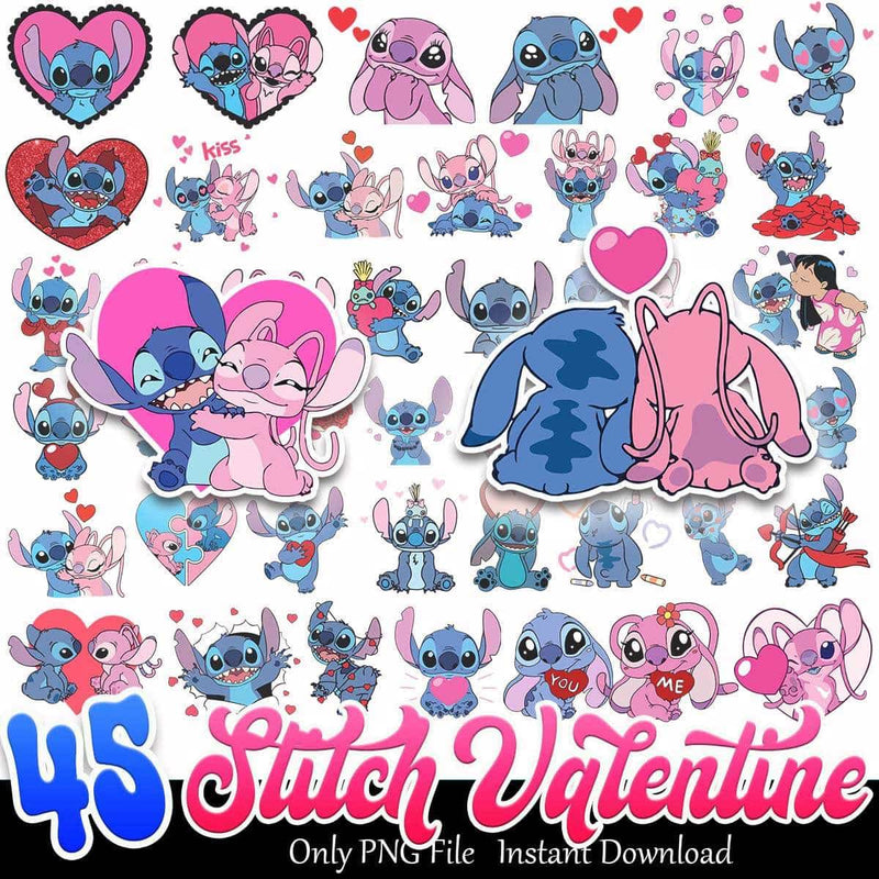 Stitch Valentine Bundle PNG 45+ Stitch And Angle PNG Instant Download