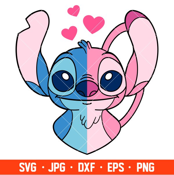 Stitch and Angel Love Svg, Stitch Valentine’s Day Svg