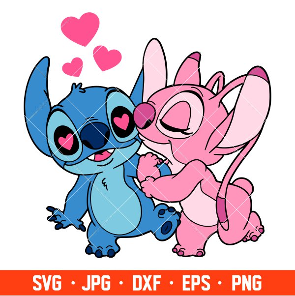 Stitch and Angel Svg, Love Svg, Valentine’s Day Svg, Disney Svg, Cricut, Silhouette Vector Cut File