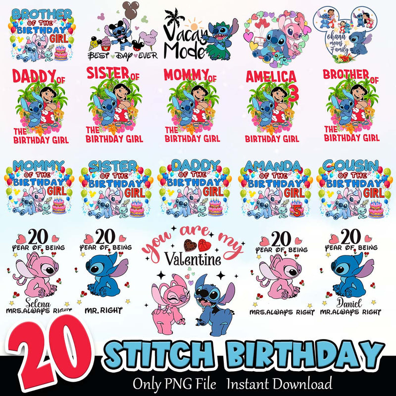 Stitch Birthday Bundle PNG Instant Download