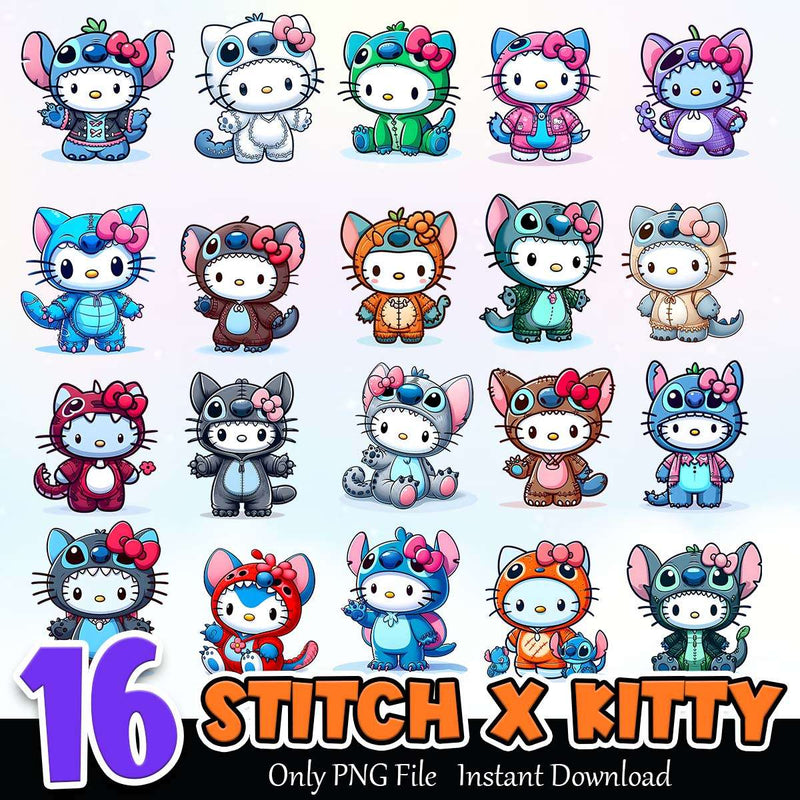 Stitch x Kitty PNG Bundle Sublimation Instant Download