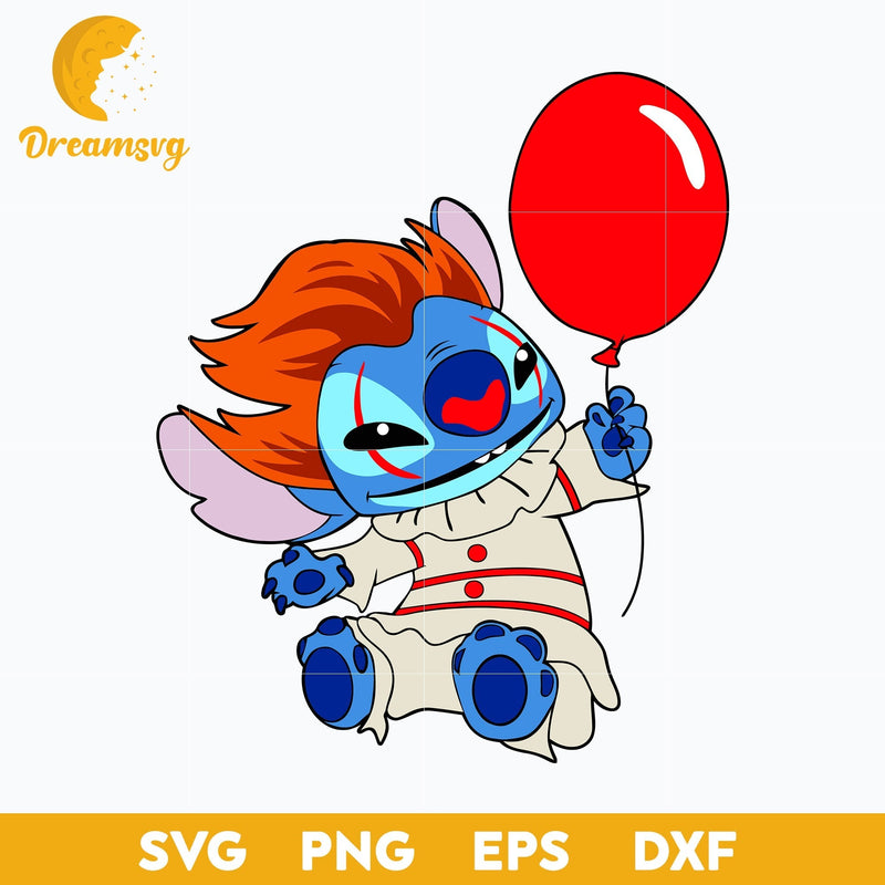 Stitch Pennywise Halloween Svg, Stitch Pennywise Svg, Stitch Halloween Svg, png, dxf, eps digital file.