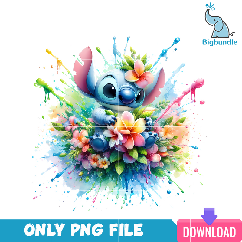 Stitch SplashArt Flower PNG