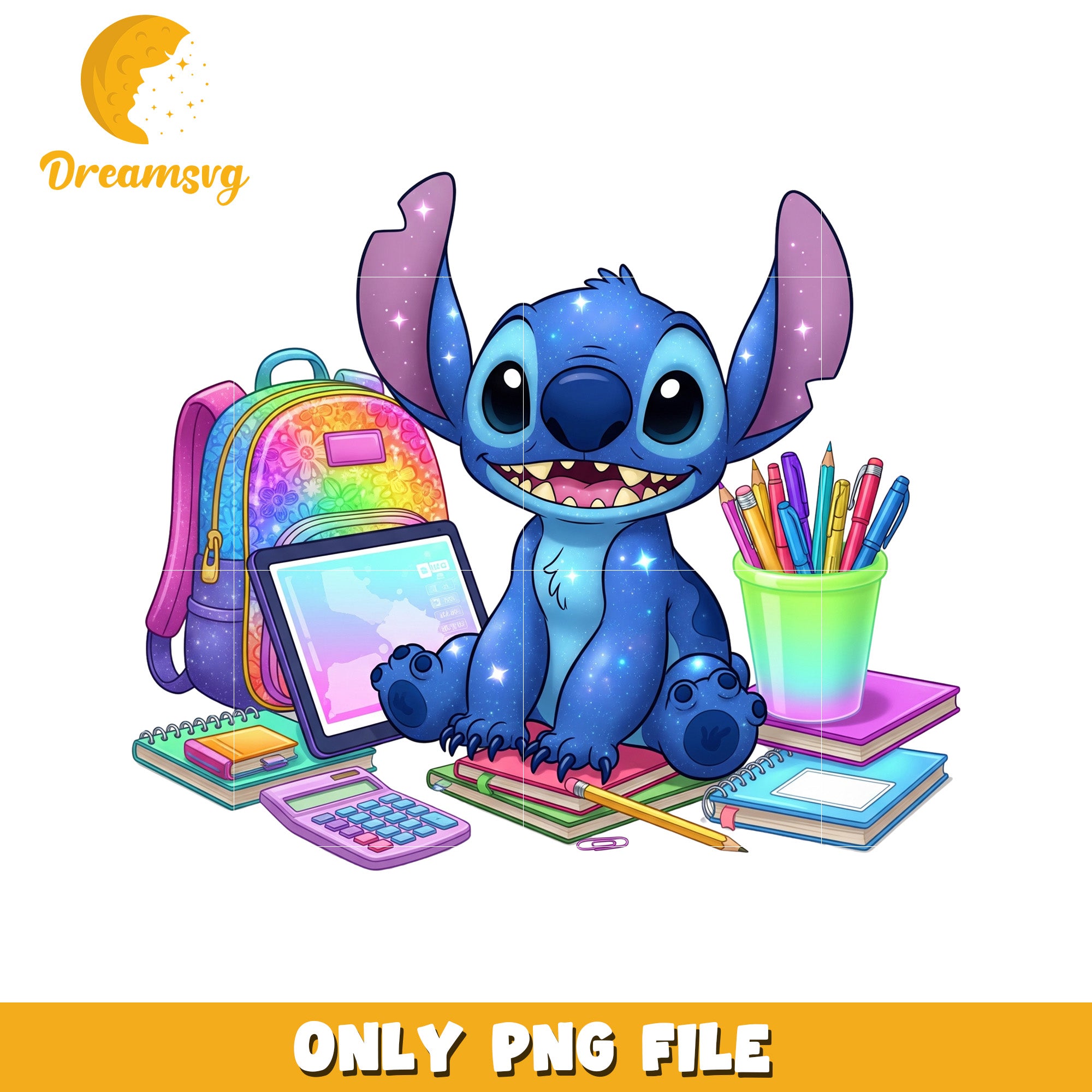 Stitch colorful school supplies png, disney stitch png, lilo and stitc