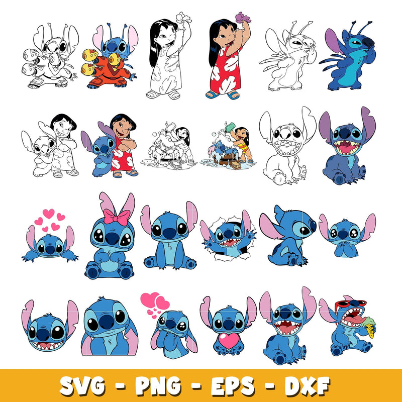 Stitch Disney cartoon character bundle svg, Disney svg, Digital download