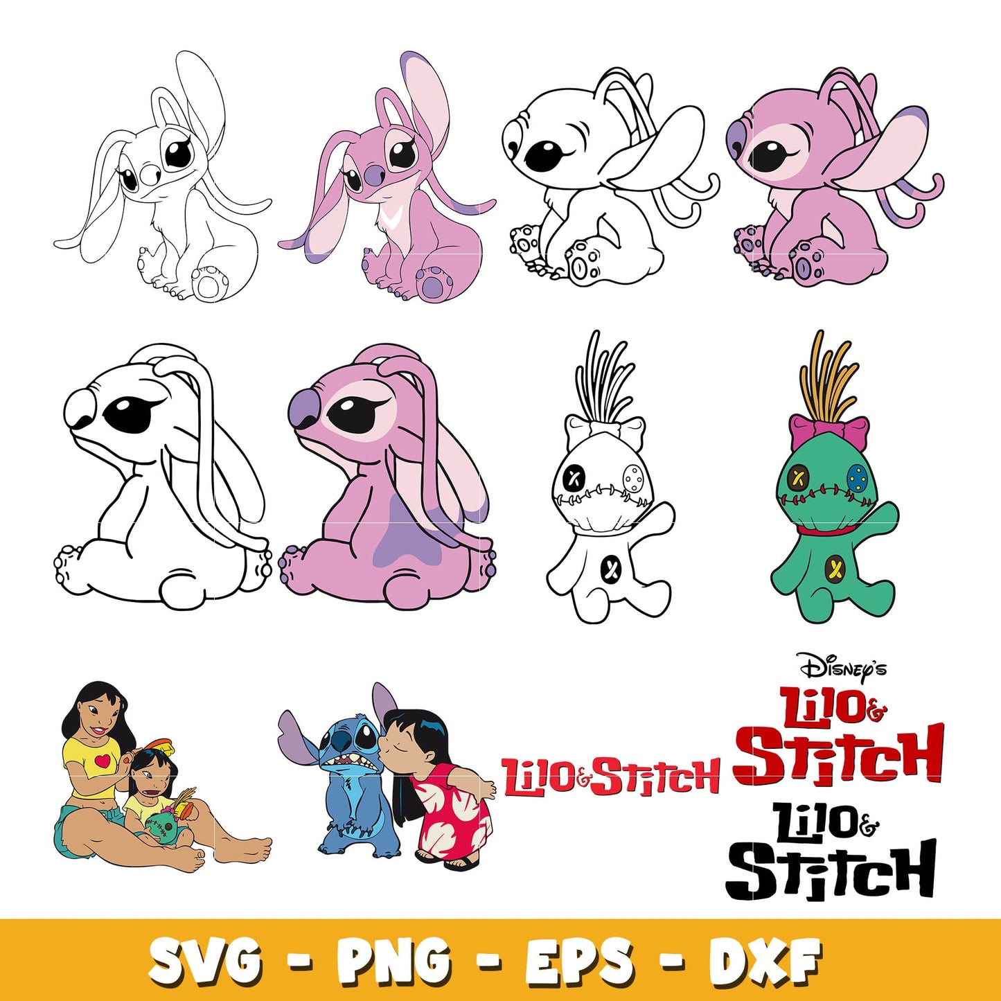 Disney Angel And Stitch cartoon  bundle svg, Disney svg, Digital download