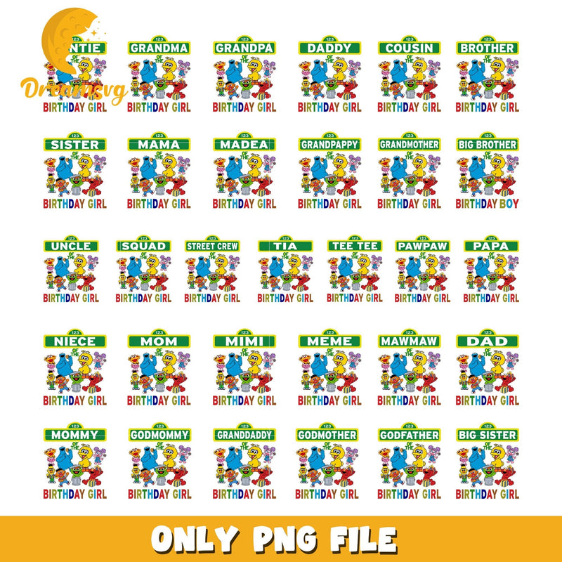 Sesame street birthday girl bundle png, sesame street characters png