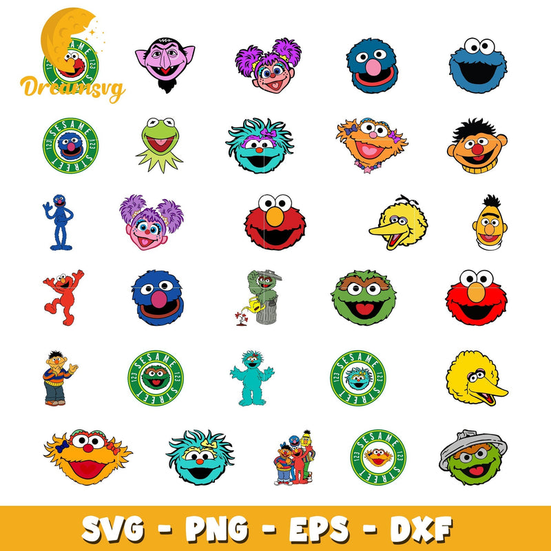 Sesame Street face bundle svg, Sesame Street Count Cutout svg