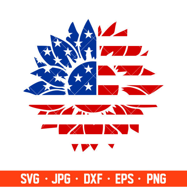 Sunflower American Flag Svg, 4th of July Svg, Patriotic Svg, Independence Day Svg, USA Svg, Cricut, Silhouette Vector Cut File