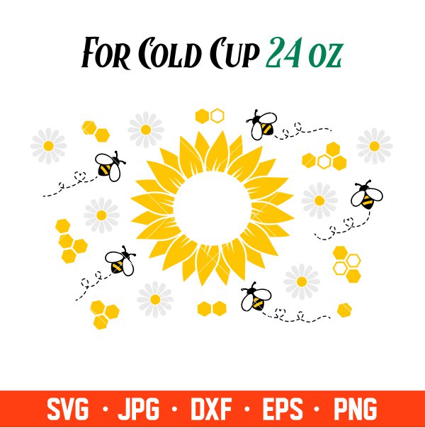 Sunflower Bees Full Wrap Svg, Starbucks Svg, Coffee Ring Svg, Cold Cup Svg, Cricut, Silhouette Vector Cut File