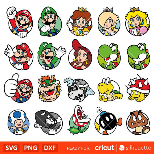 Super Mario Characters Clipart Bundle, Super Mario Svg, Mario Bros Svg, Super Mario Cricut, Silhouette Vector Cut Files