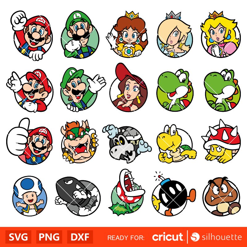 Super Mario Characters Clipart Bundle, Super Mario Svg, Mario Bros Svg, Super Mario Cricut, Silhouette Vector Cut Files