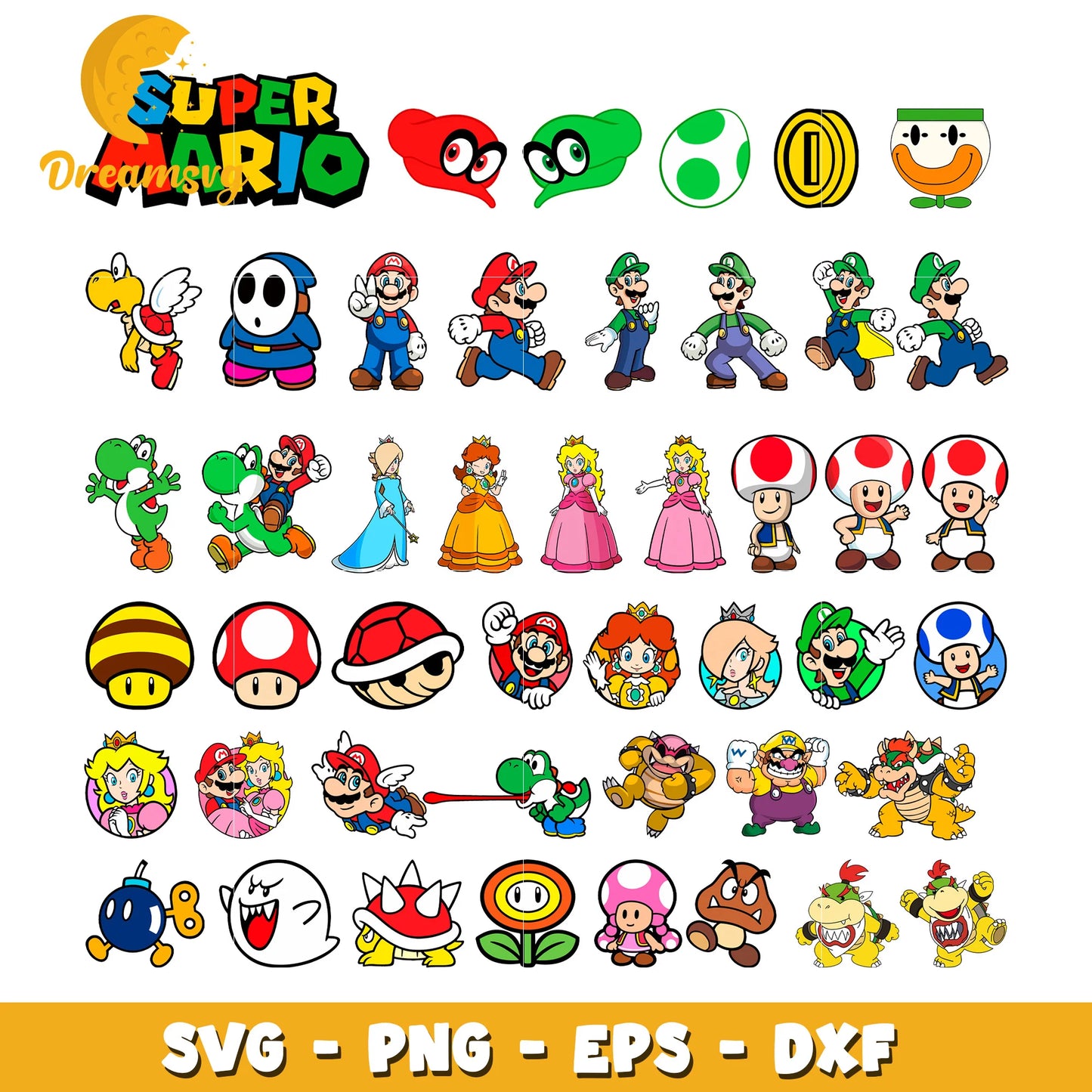 Super Mario SVG Bundle, Mario Birthday SVG, Super Mario Alphabet SVG, Mario Bros Clipart PNG Vector Files