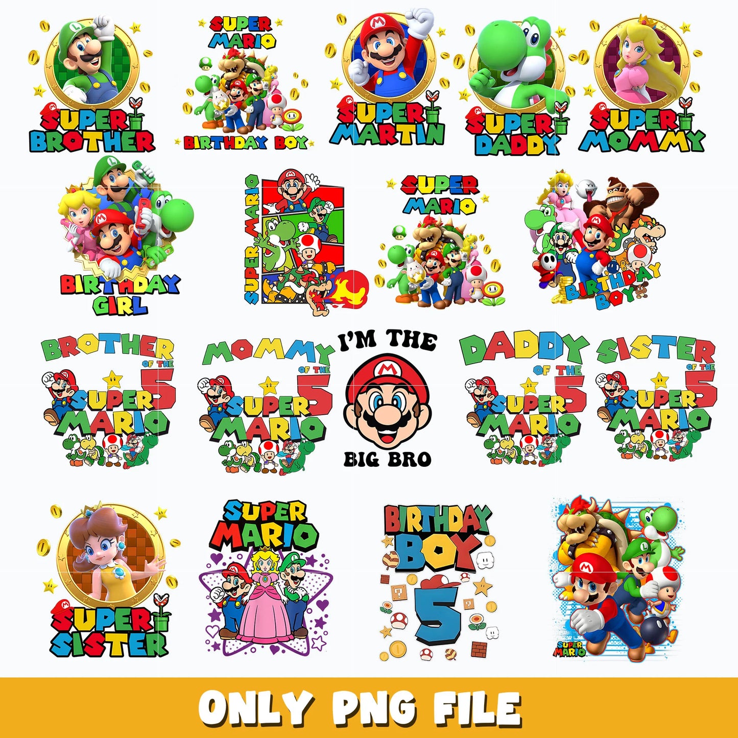 Super Mario SVG Bundle, Mario Birthday SVG, Super Mario Alphabet SVG, Mario Bros Clipart PNG Vector Files