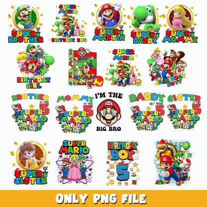 Super Mario SVG Bundle, Mario Birthday SVG, Super Mario Alphabet SVG, Mario Bros Clipart PNG Vector Files