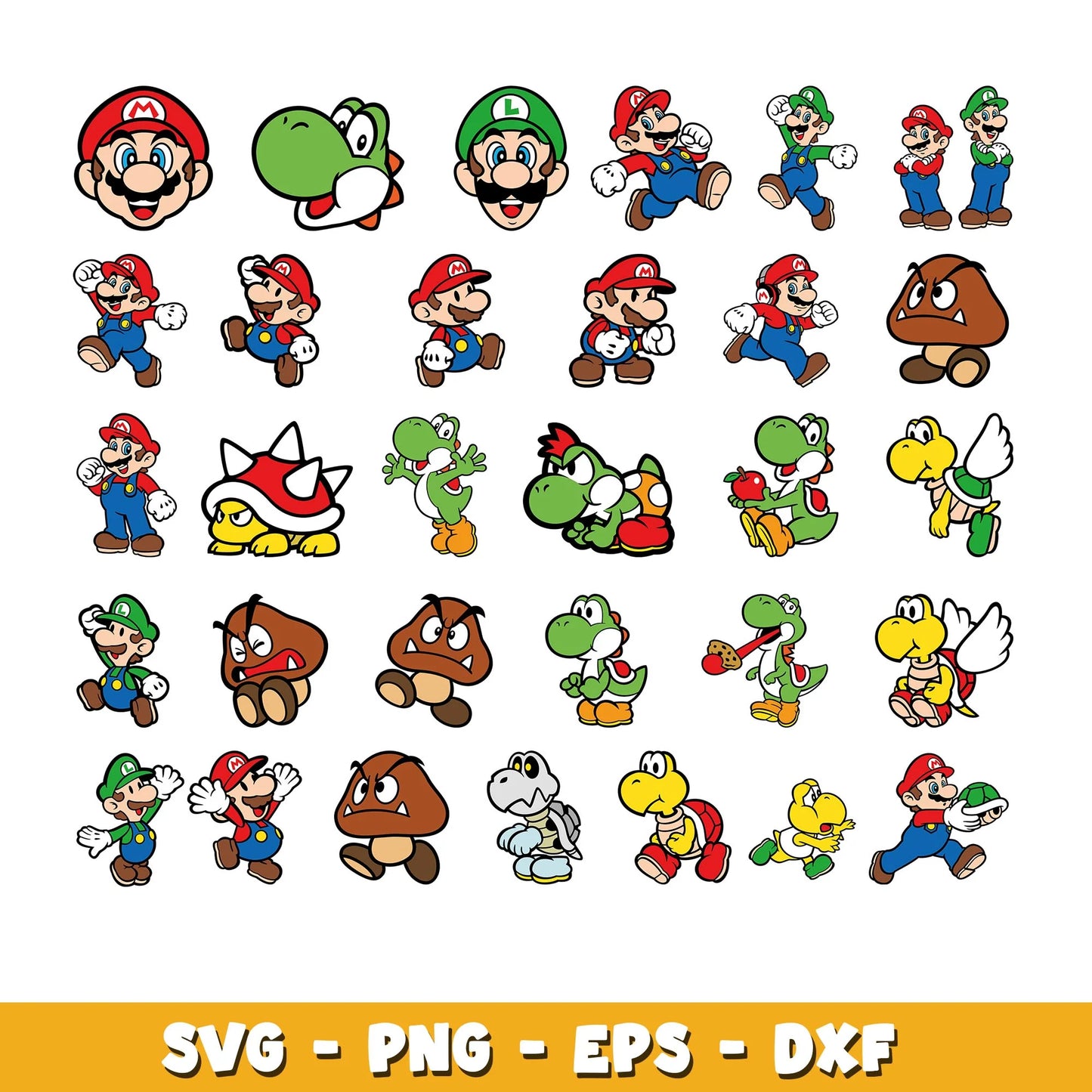 Super Mario SVG Bundle, Mario Birthday SVG, Super Mario Alphabet SVG, Mario Bros Clipart PNG Vector Files