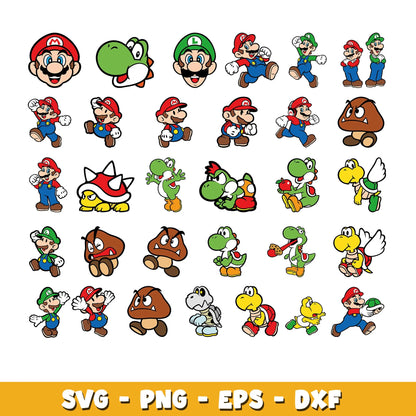 Super Mario SVG Bundle, Mario Birthday SVG, Super Mario Alphabet SVG, Mario Bros Clipart PNG Vector Files
