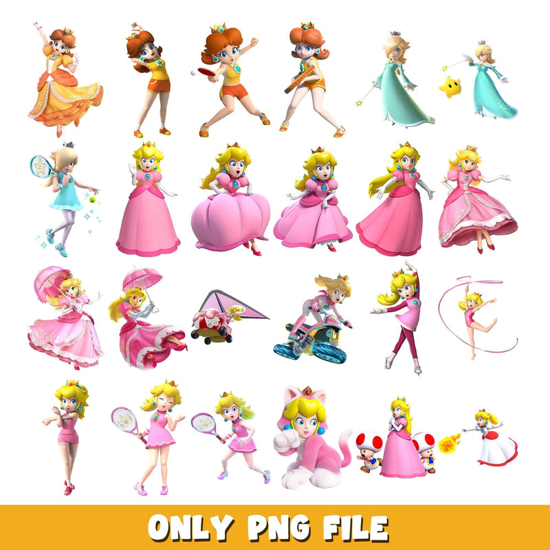 Super Mario cute princess characters png, Super Mario bundle png, cartoon png