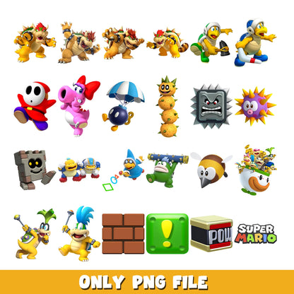 Super Mario SVG Bundle, Mario Birthday SVG, Super Mario Alphabet SVG, Mario Bros Clipart PNG Vector Files